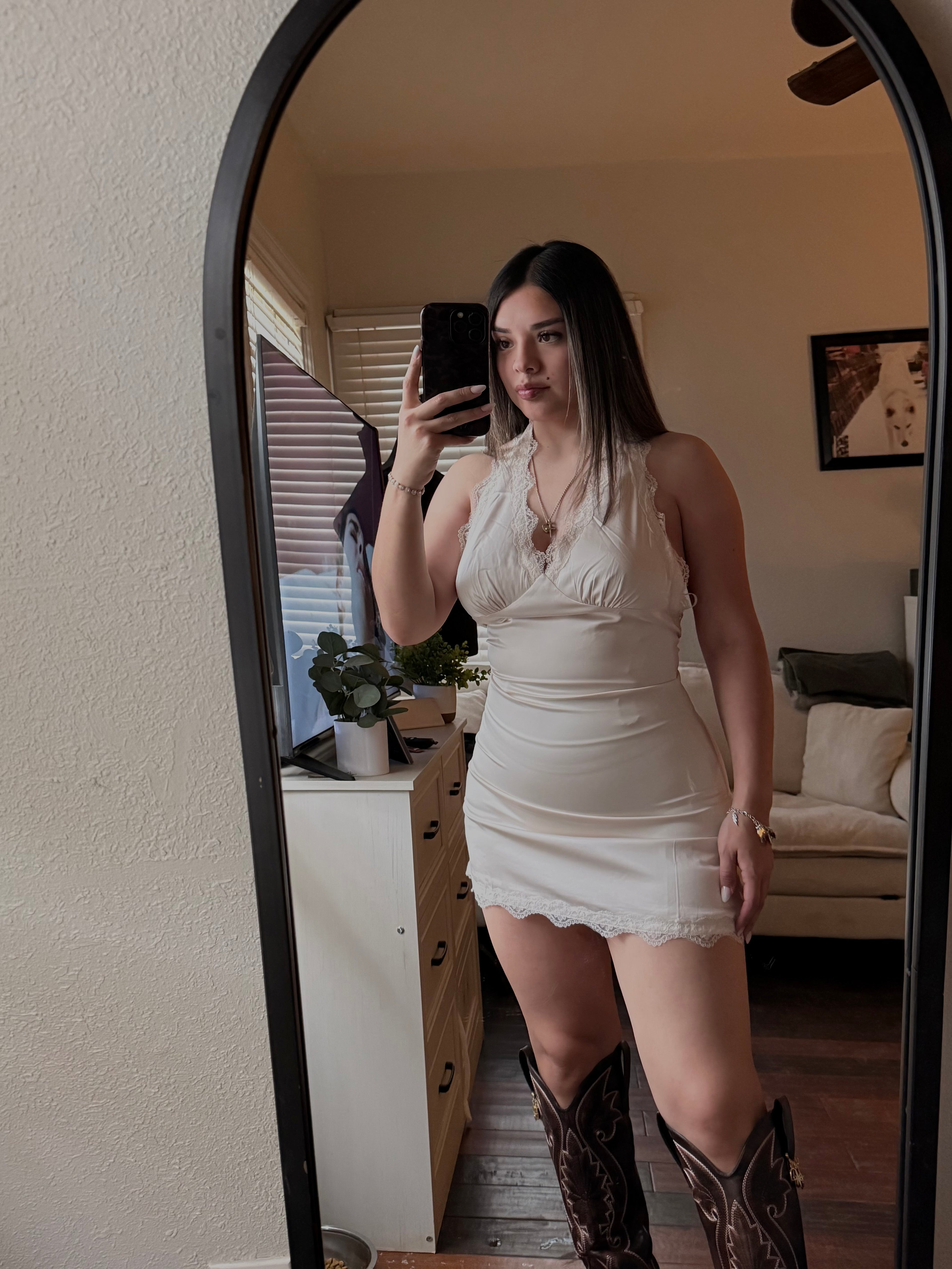 Halter lace mini dress