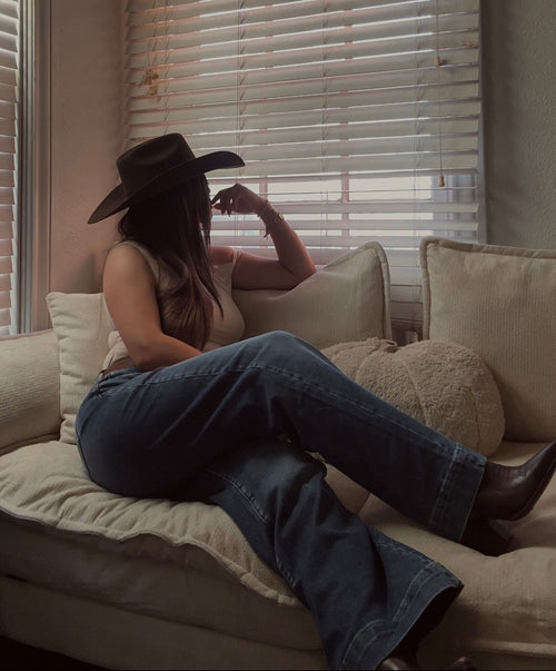 Mid rise wide leg stretch trousers