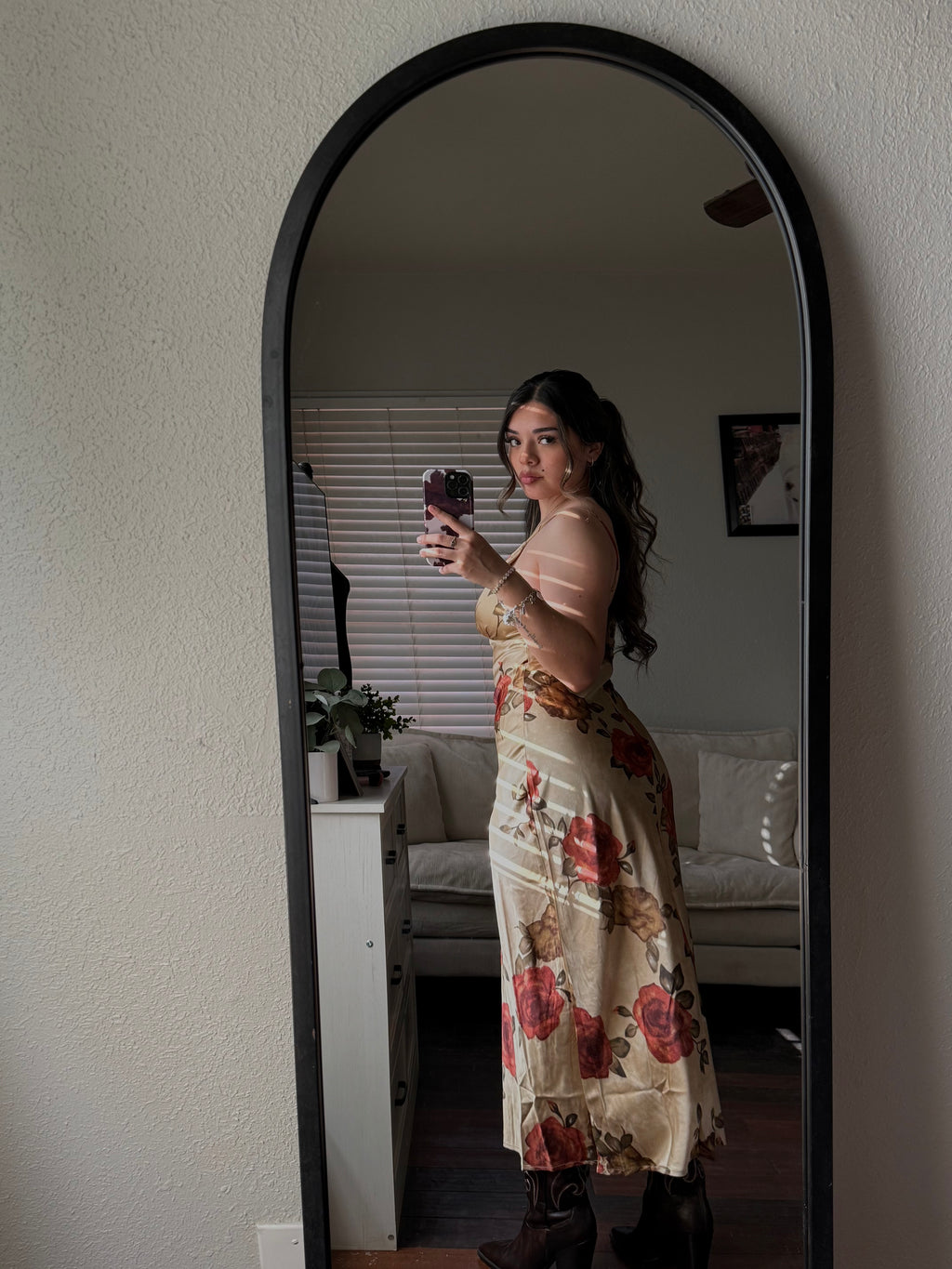 Floral satin midi slip dress